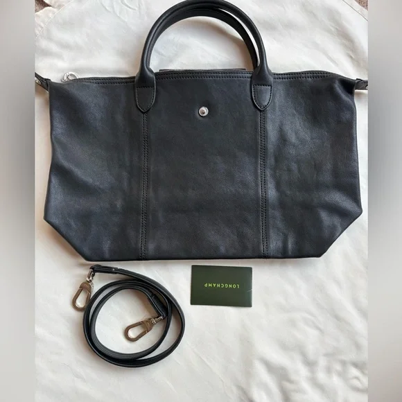 longchamp le pliage cuir medium tote - Picture 3 of 16